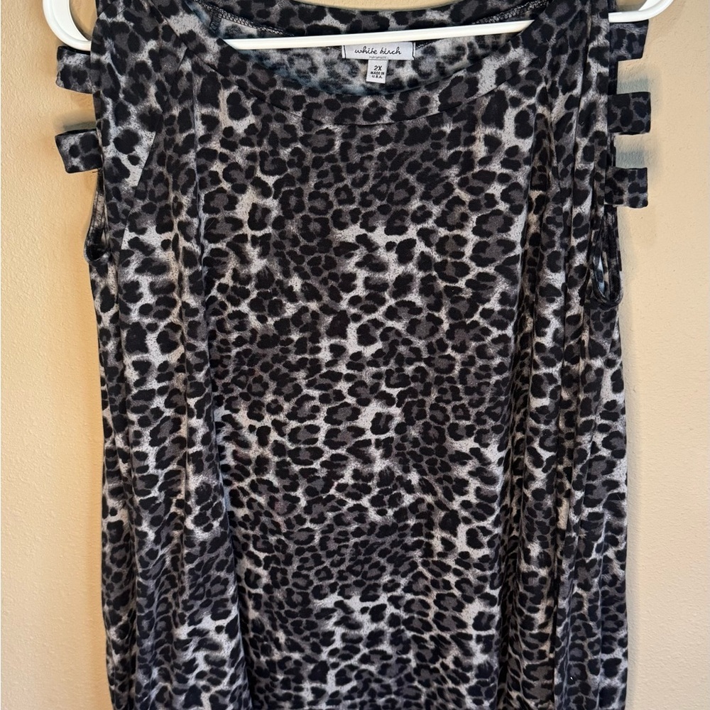 White Birch Black and Gray long sleeve Cut Out Blouse​